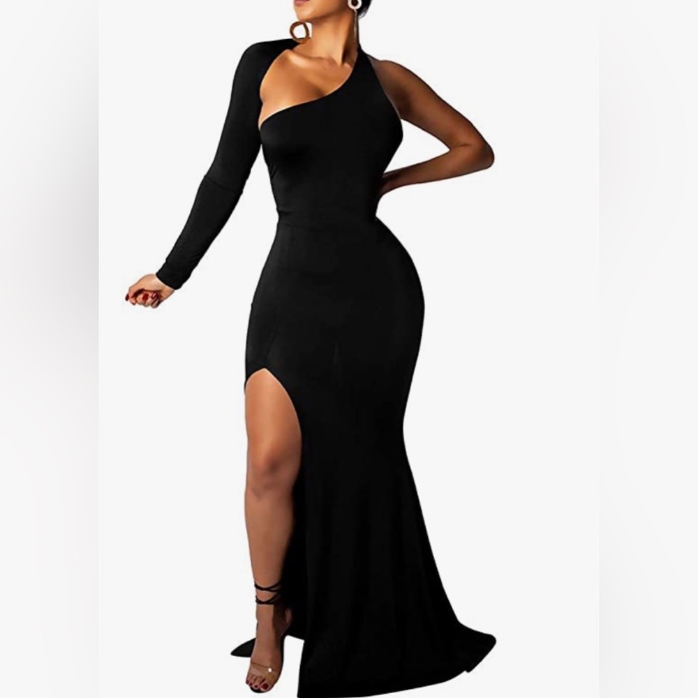 Black dress one arm very long
